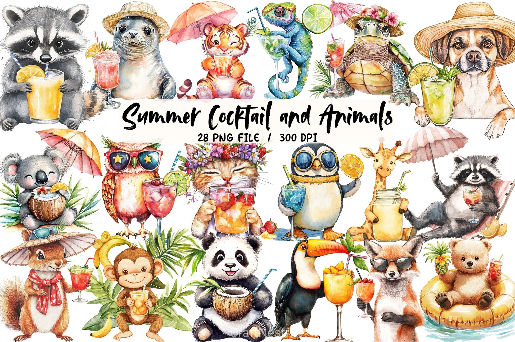 Summer Cocktail & Animals Clipart Bundle - CraftNest - Digital Crafting and Art