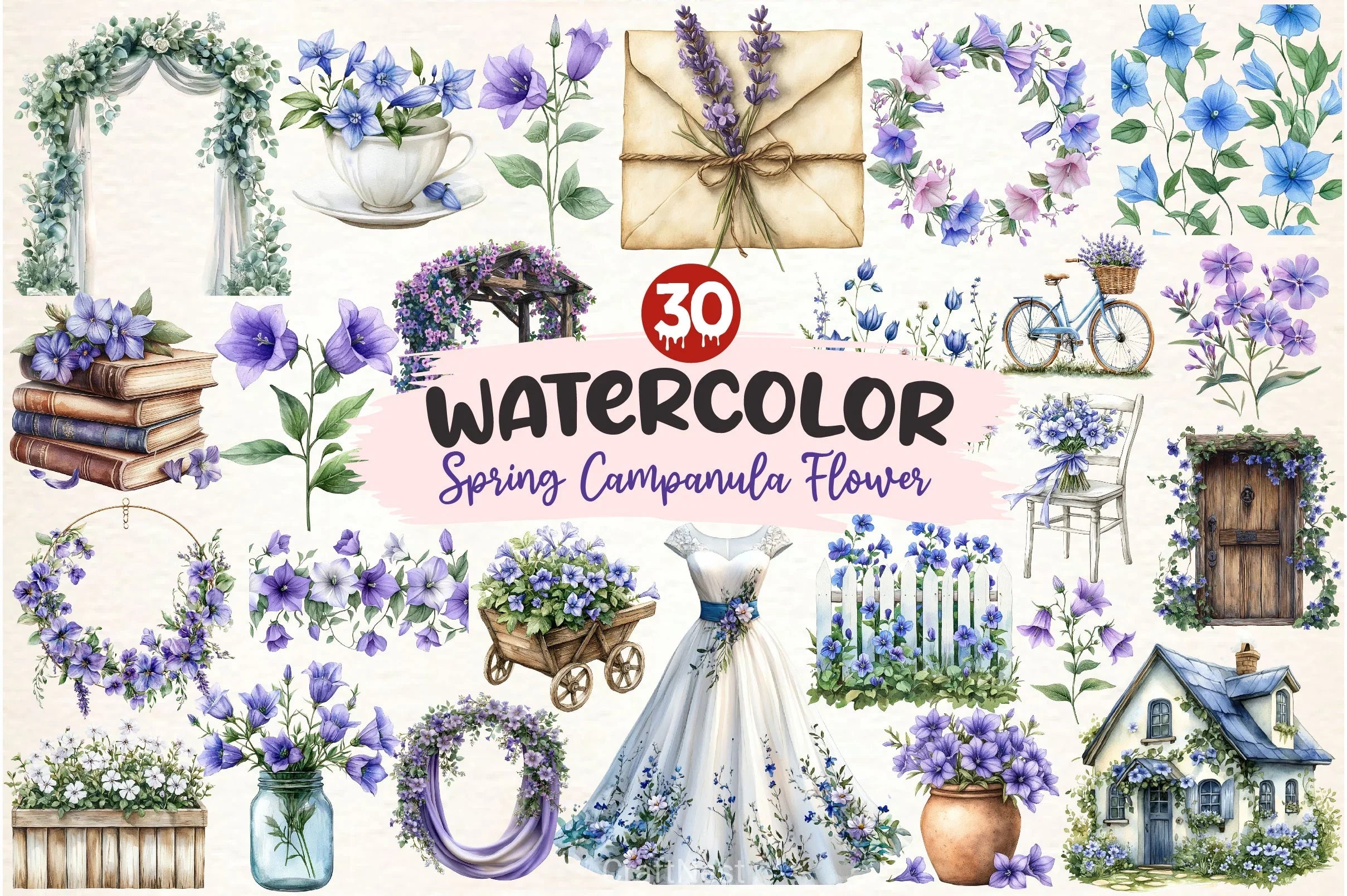 Spring Campanula Flower Clipart Bundle - CraftNest - Digital Crafting and Art