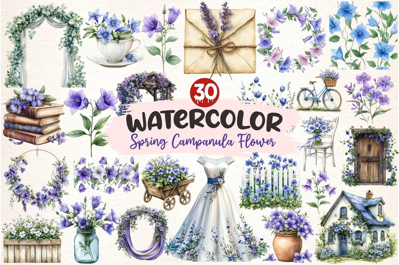 Spring Campanula Flower Clipart Bundle - CraftNest - Digital Crafting and Art