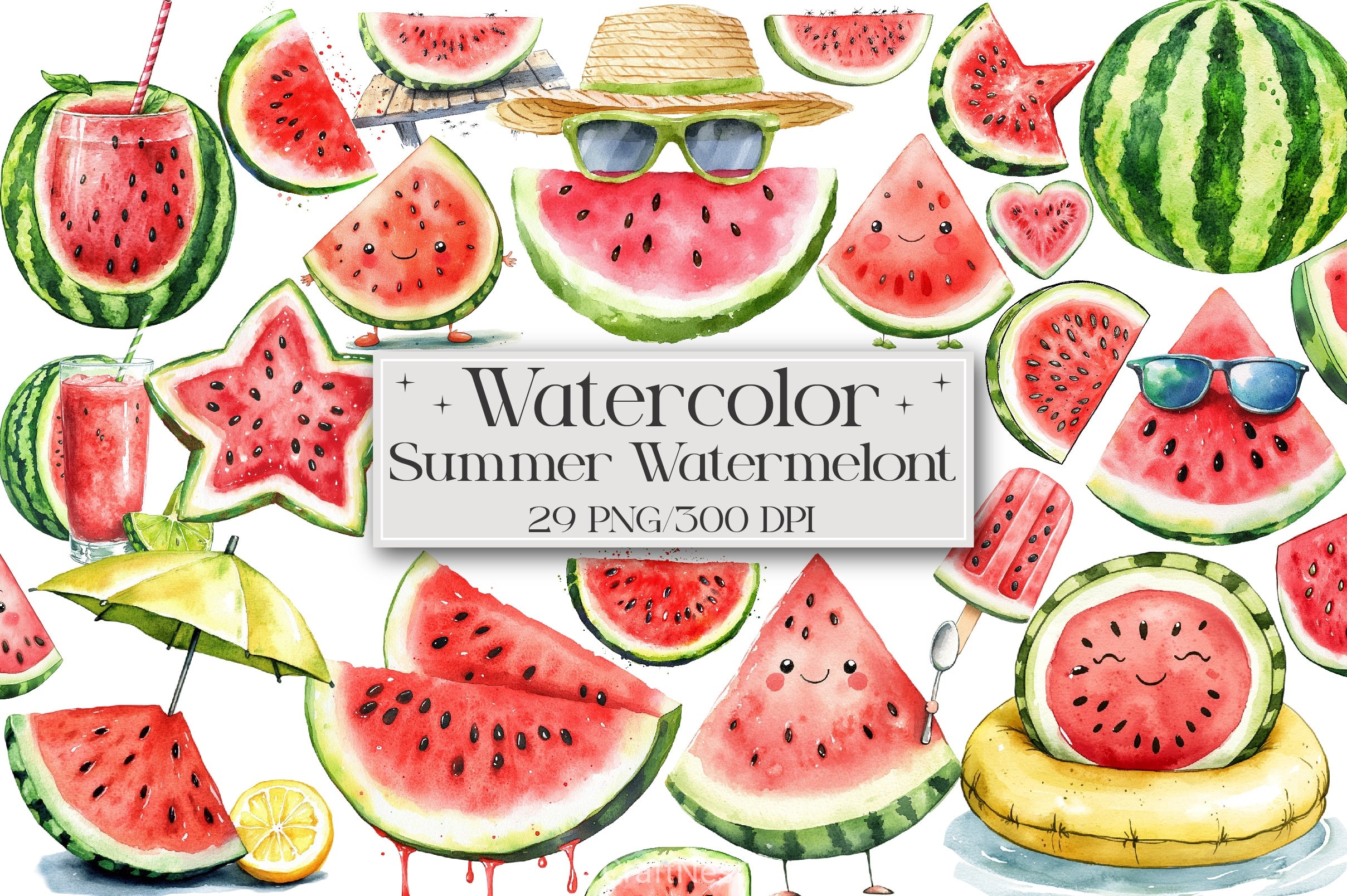 Summer Watermelon Clipart Bundle 9 - CraftNest - Digital Crafting and Art