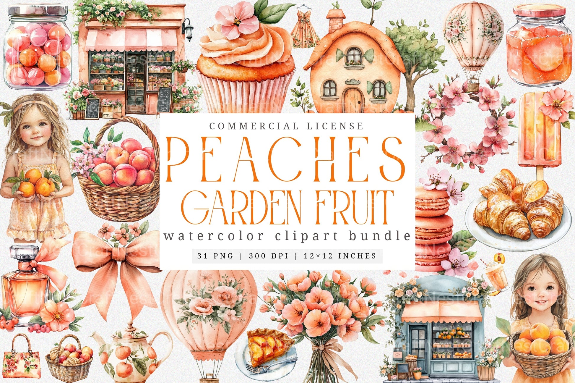 Cute Peaches Garden Fruit Clipart Bundle 2 - CraftNest - Digital Crafting and Art
