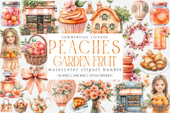 Cute Peaches Garden Fruit Clipart Bundle 2 - CraftNest - Digital Crafting and Art