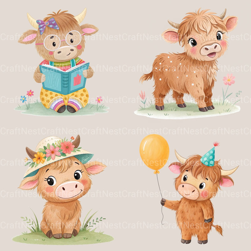 Highland Calf Clipart Bundle - CraftNest - Digital Crafting and Art