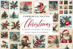 Vintage Christmas Stamps: Retro Santa, Snowman, Tree Clipart Bundle 98 - CraftNest - Digital Crafting and Art