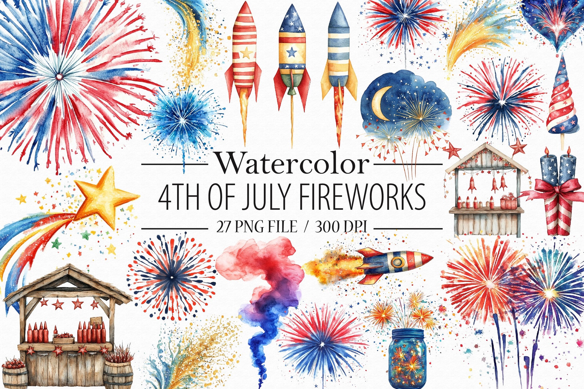 4th of July Fireworks Clipart Bundle 2 - CraftNest - Digital Crafting and Art