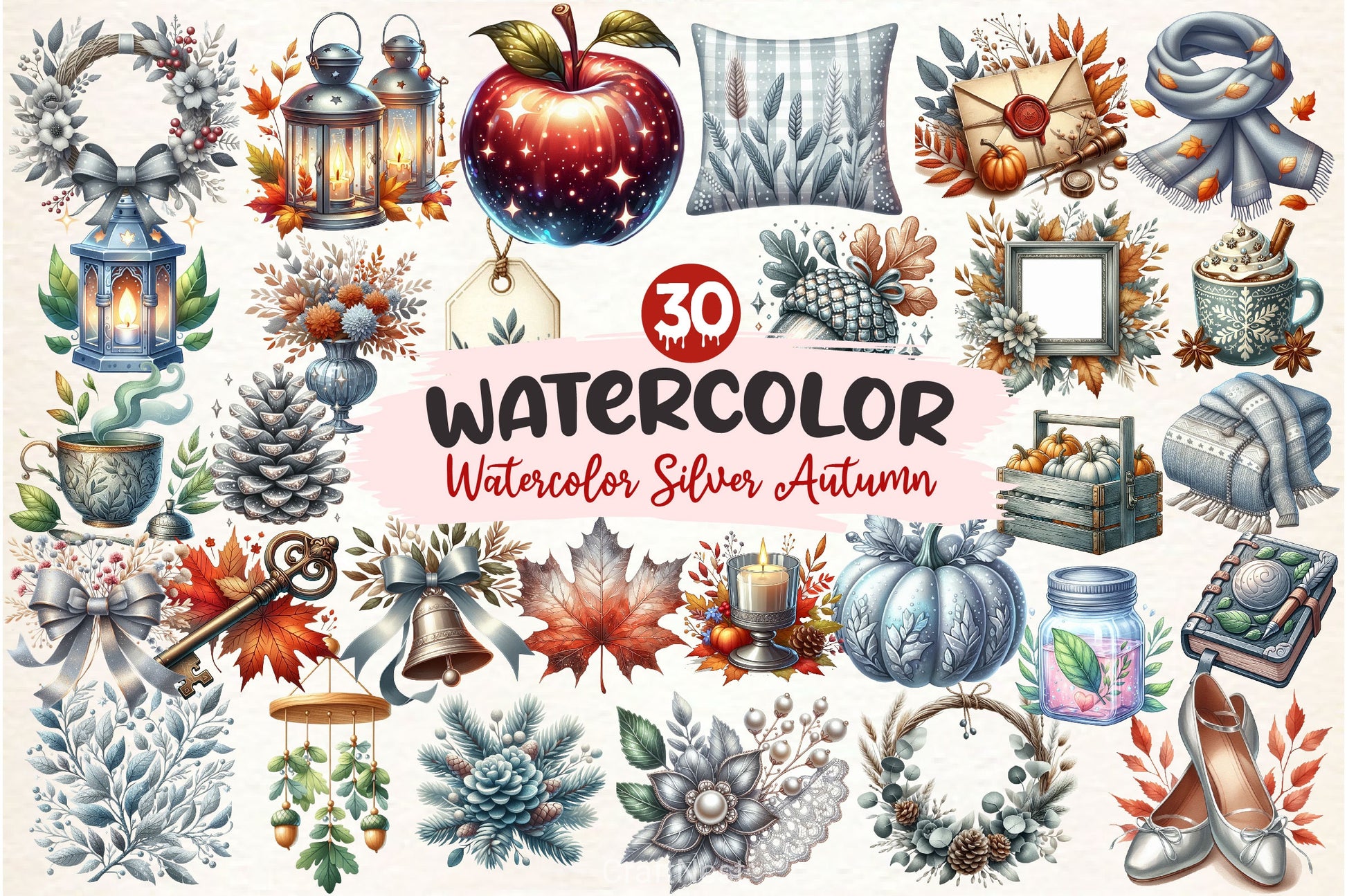 Silver Autumn Clipart Bundle 3 - CraftNest - Digital Crafting and Art