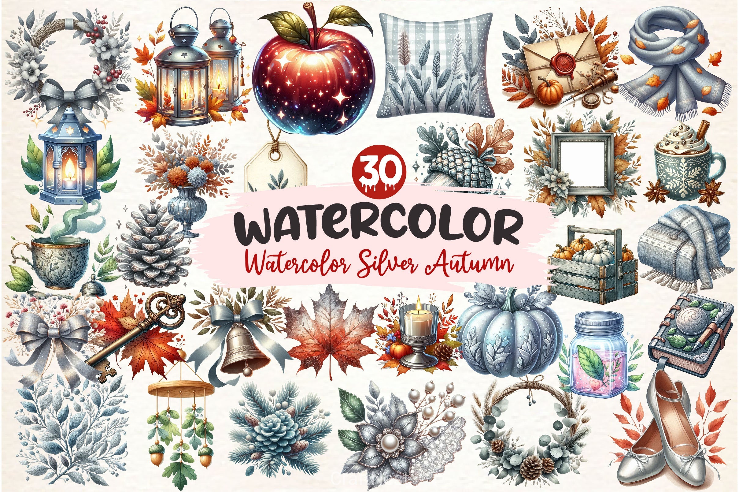Silver Autumn Clipart Bundle 3 - CraftNest - Digital Crafting and Art