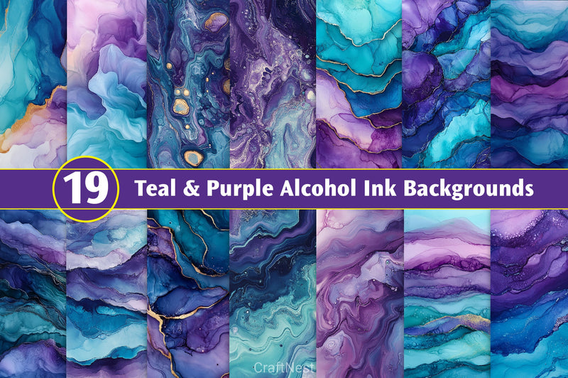 Teal Purple Alcohol Ink Backgrounds Clipart Bundle - CraftNest - Digital Crafting and Art