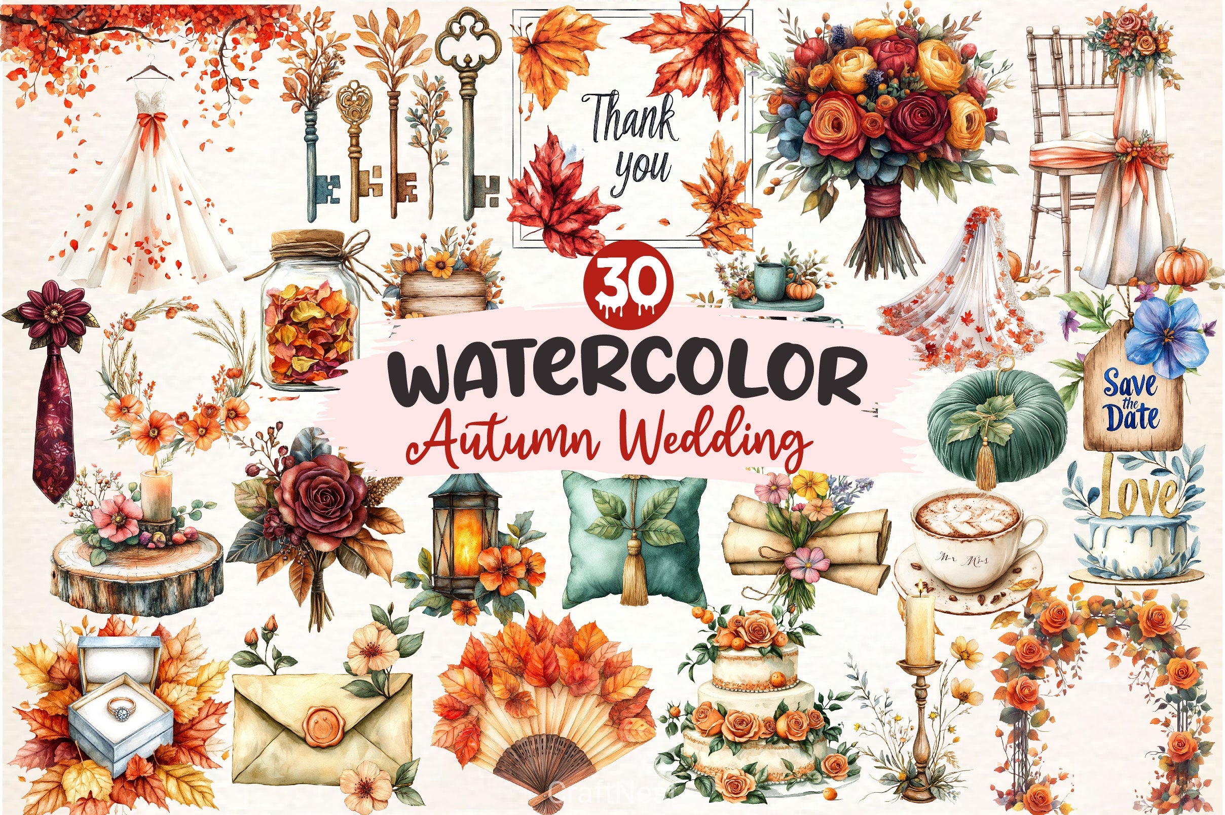 Autumn Wedding Clipart Bundle 2 - CraftNest - Digital Crafting and Art