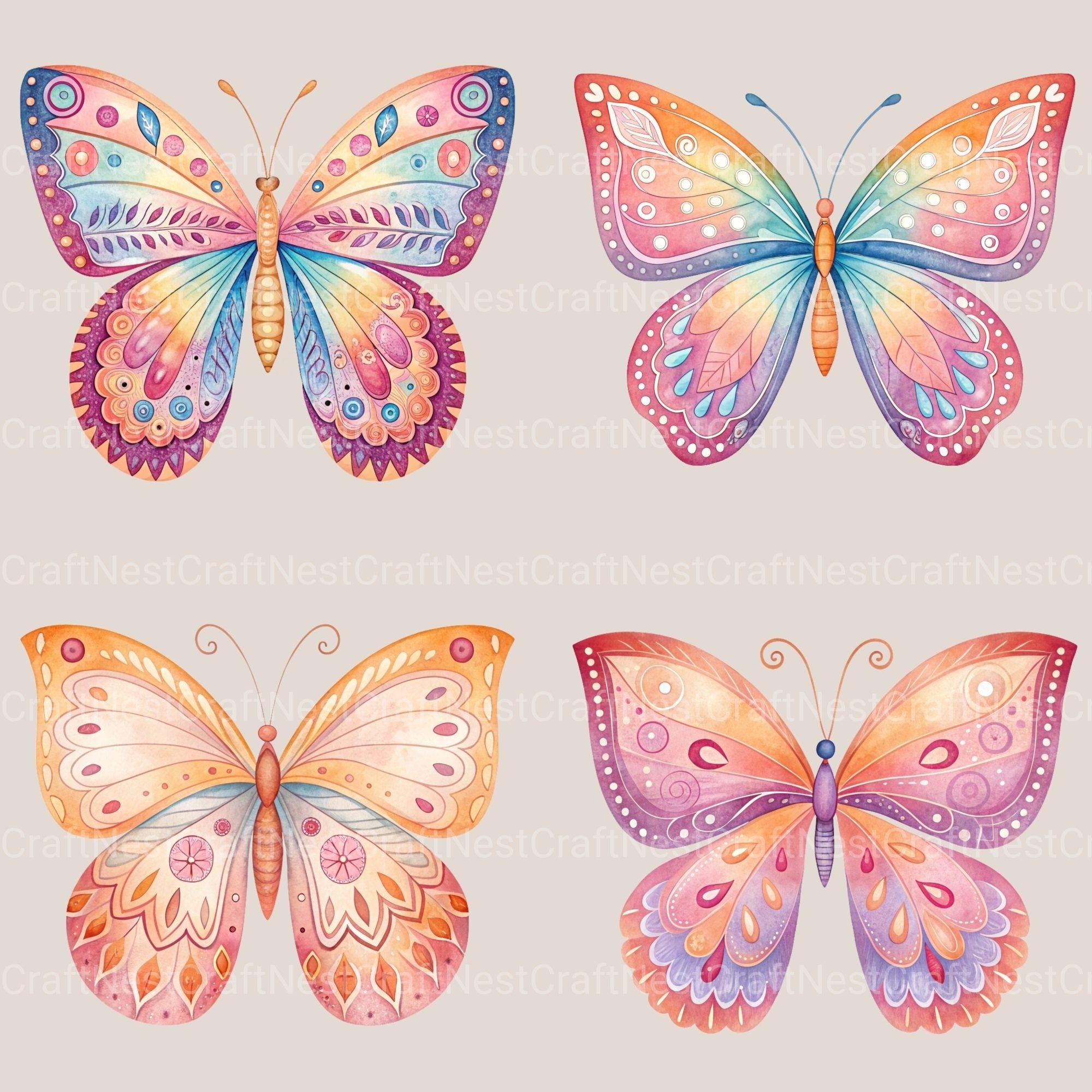 Boho Butterflies Clipart Bundle 1 - CraftNest - Digital Crafting and Art