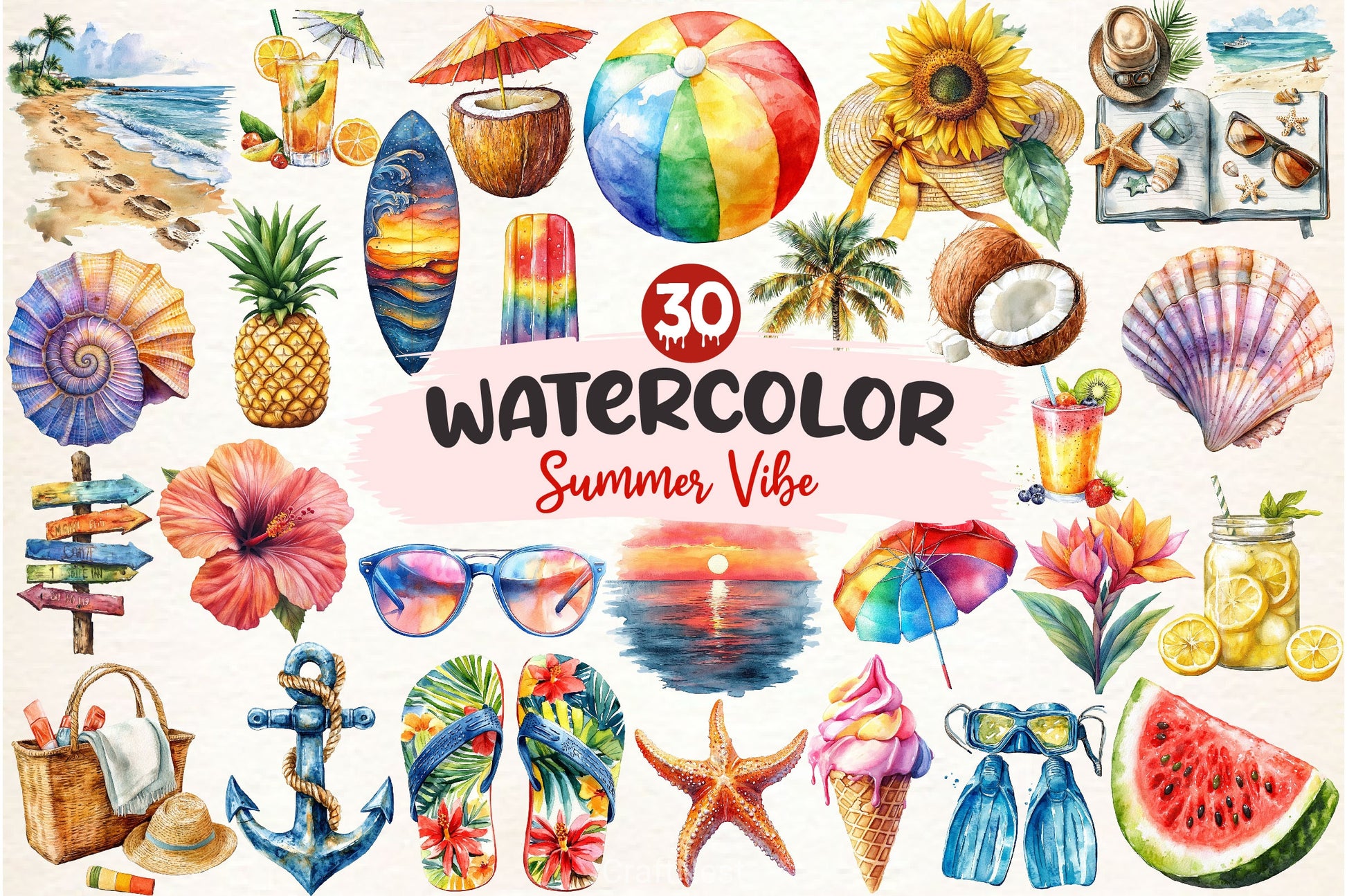 Summer Vibe Clipart Bundle 2 - CraftNest - Digital Crafting and Art