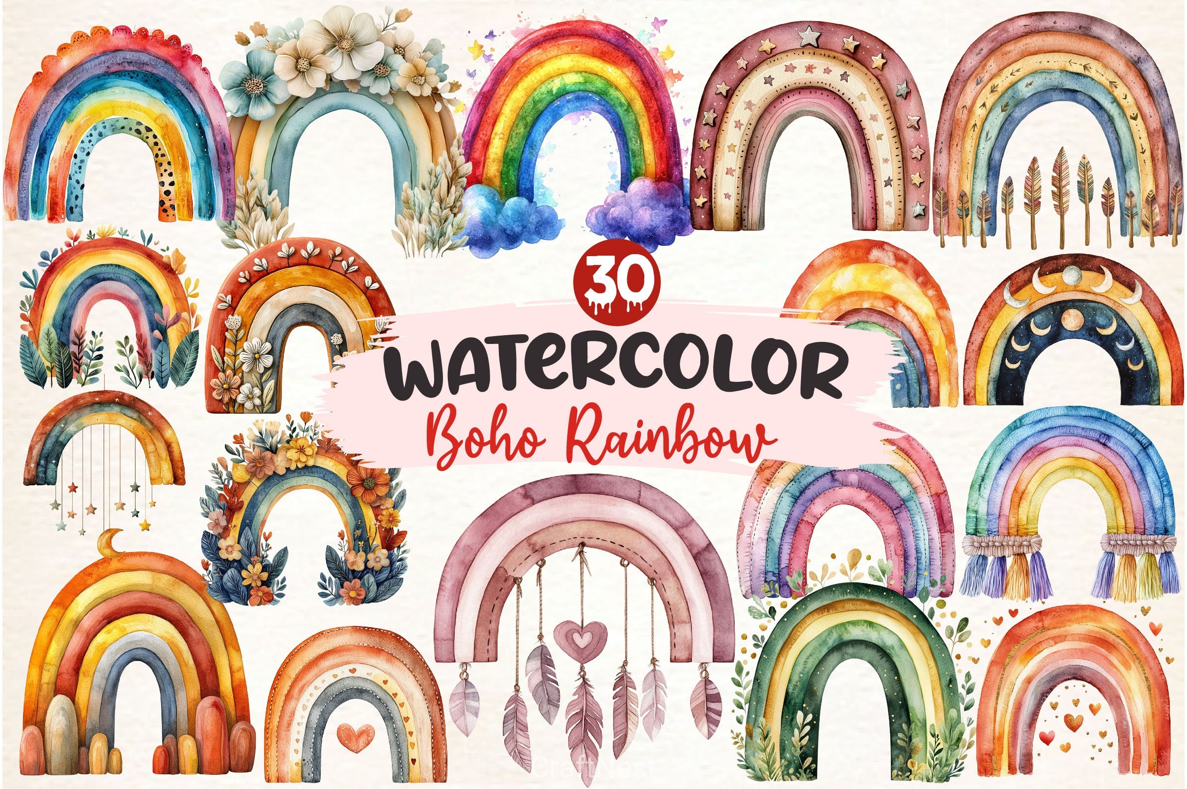 Boho Rainbow Clipart Bundle 2 - CraftNest - Digital Crafting and Art