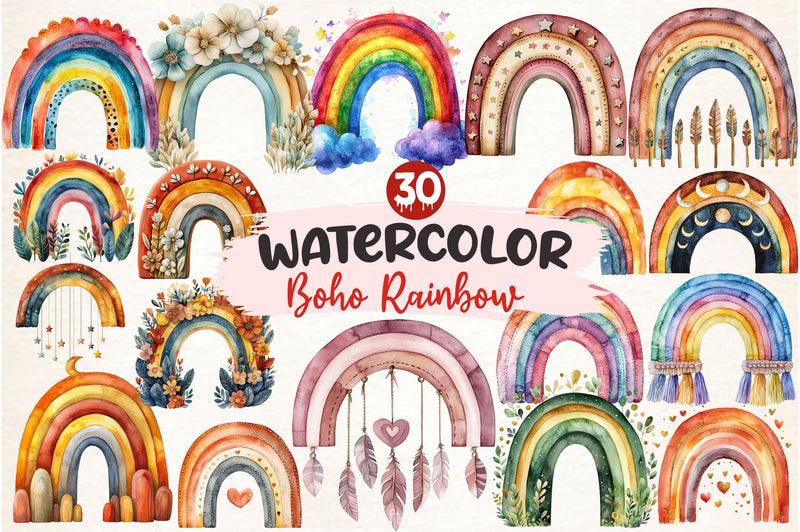 Boho Rainbow Clipart Bundle 2 - CraftNest - Digital Crafting and Art