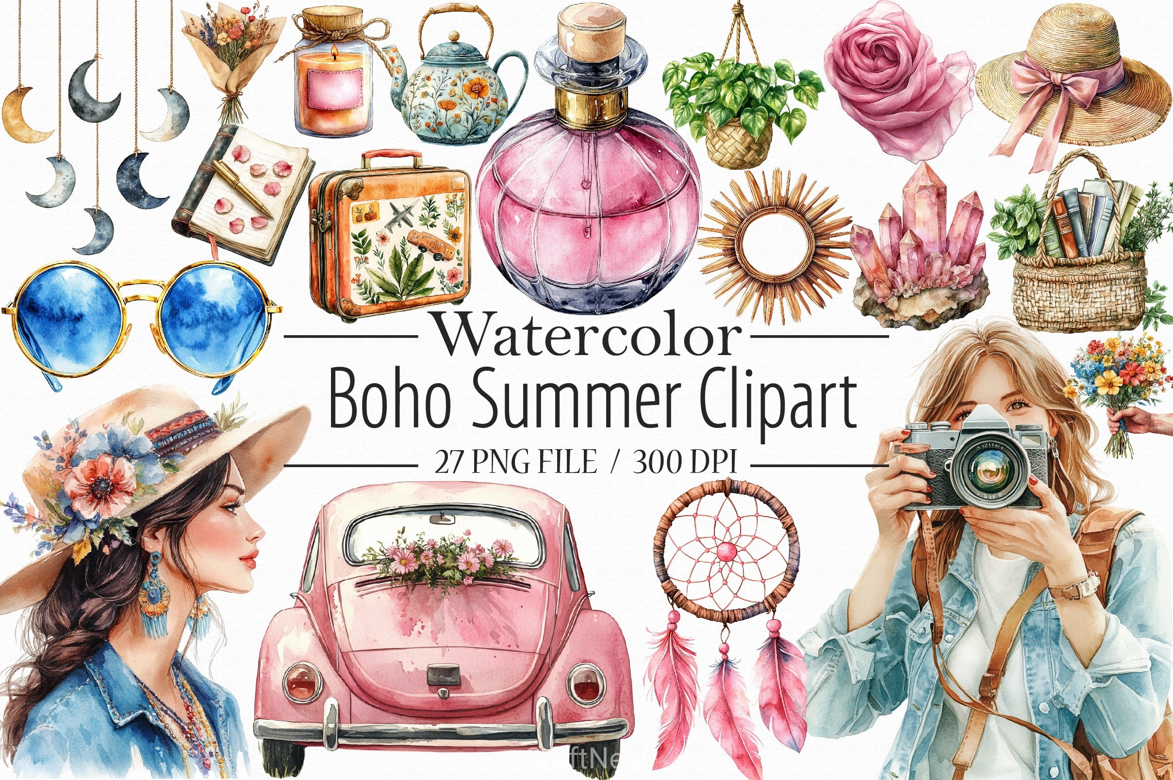 Boho Summer Clipart Bundle 3 - CraftNest - Digital Crafting and Art