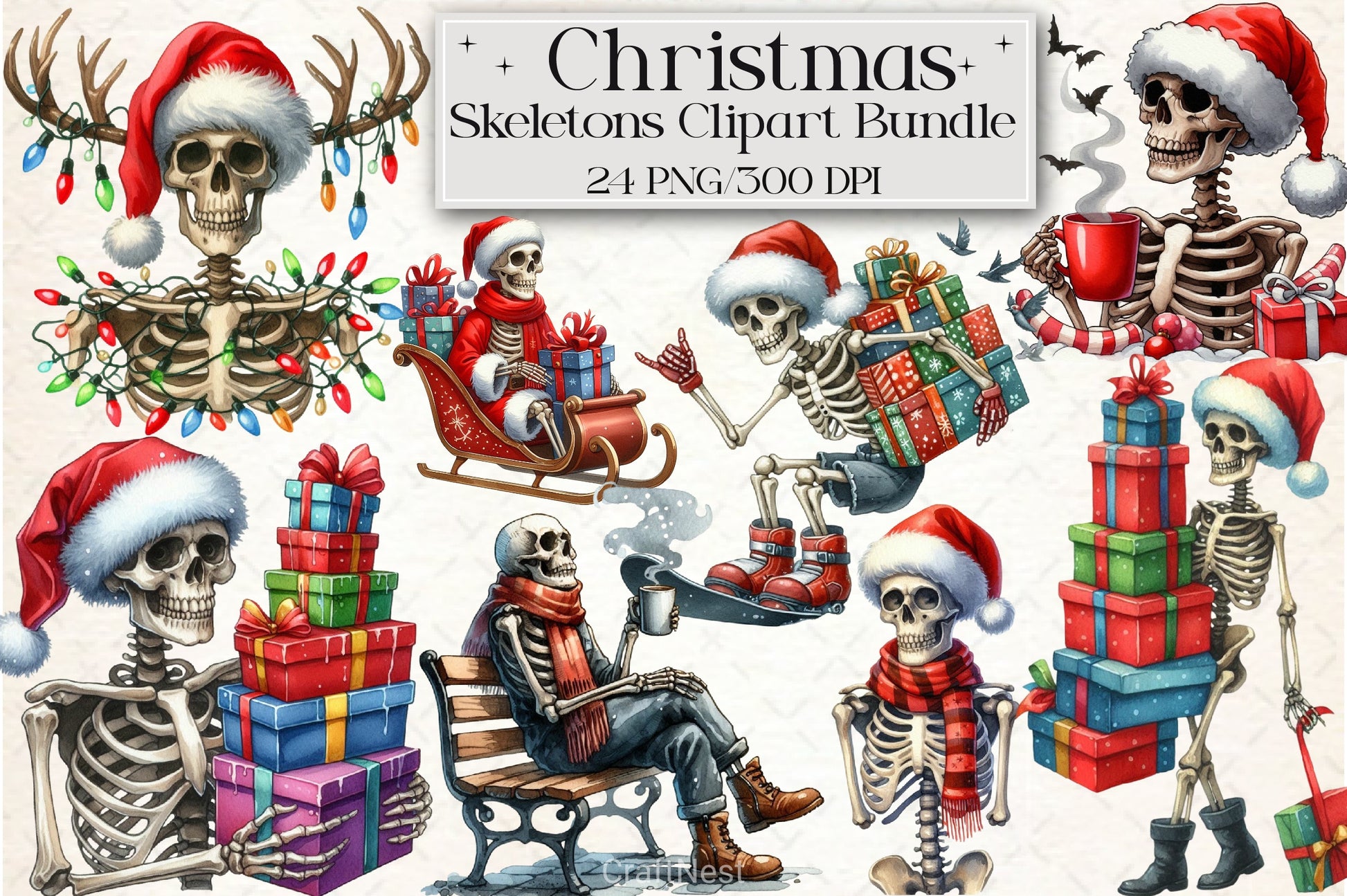Christmas Skeletons Clipart Bundle - CraftNest - Digital Crafting and Art