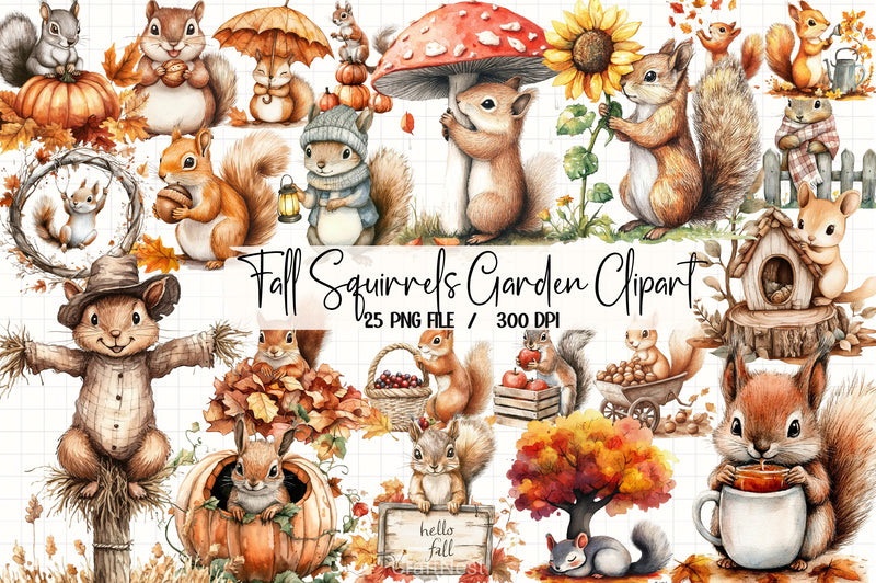Fall Squirrels Clipart Bundle - CraftNest - Digital Crafting and Art