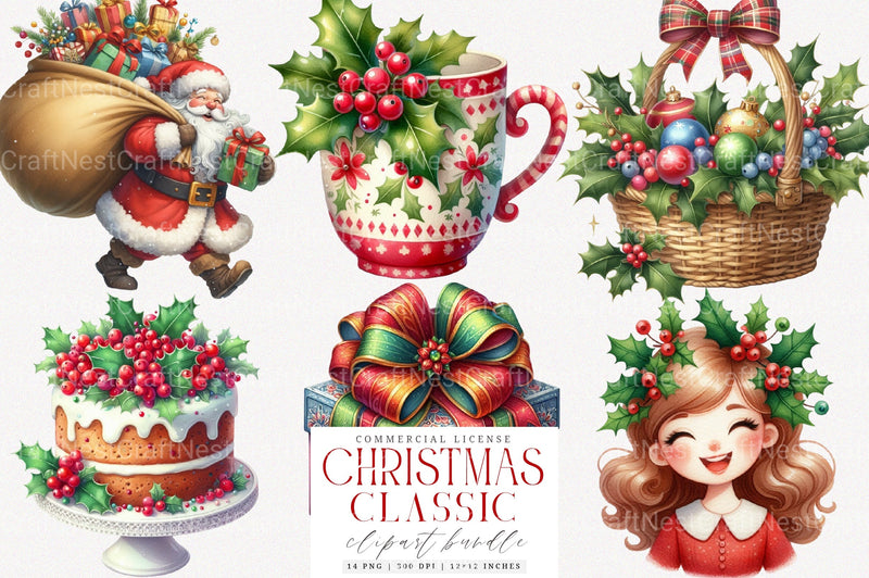 Classic Retro Vintage Christmas Clipart Bundle - CraftNest - Digital Crafting and Art
