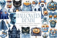 Denim Halloween Clipart Bundle Set - CraftNest - Digital Crafting and Art