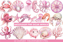 Pink Ocean Animals Clipart1 - CraftNest - Digital Crafting and Art