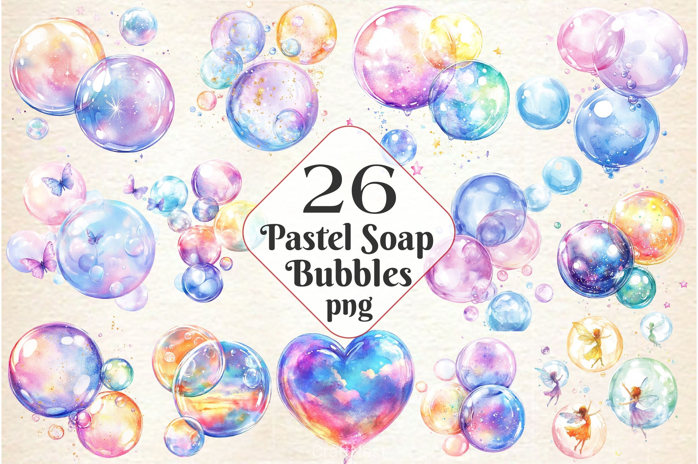 Pastel Soap Bubbles Clipart Bundle 2 - CraftNest - Digital Crafting and Art