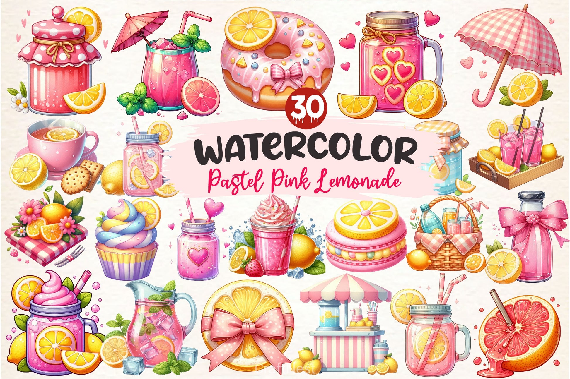 Pastel Pink Lemonade Summer Clipart Bundle - CraftNest - Digital Crafting and Art
