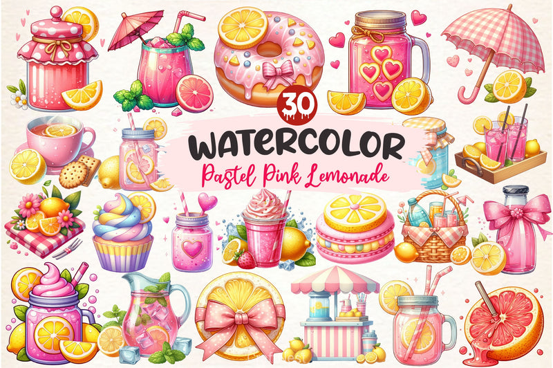Pastel Pink Lemonade Summer Clipart Bundle - CraftNest - Digital Crafting and Art