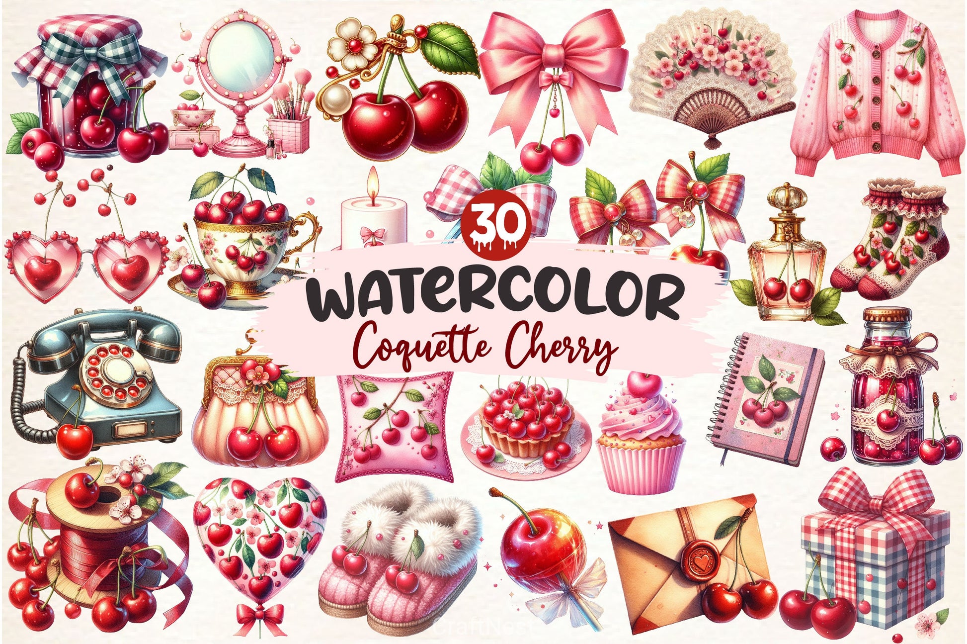 Coquette Cherry Clipart Bundle - CraftNest - Digital Crafting and Art