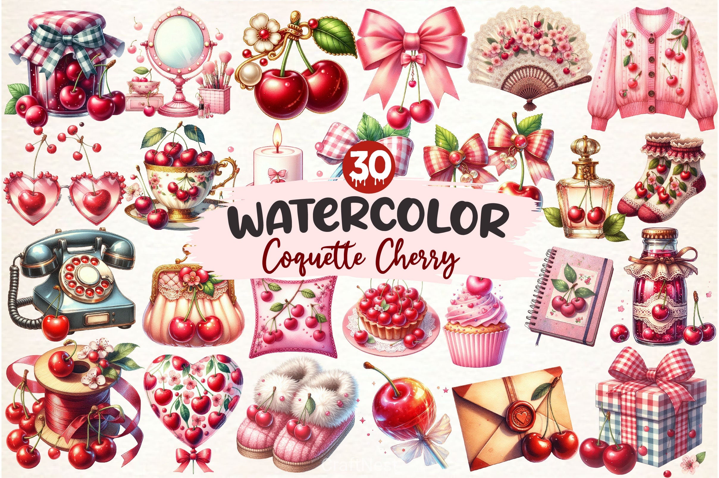Coquette Cherry Clipart Bundle - CraftNest - Digital Crafting and Art