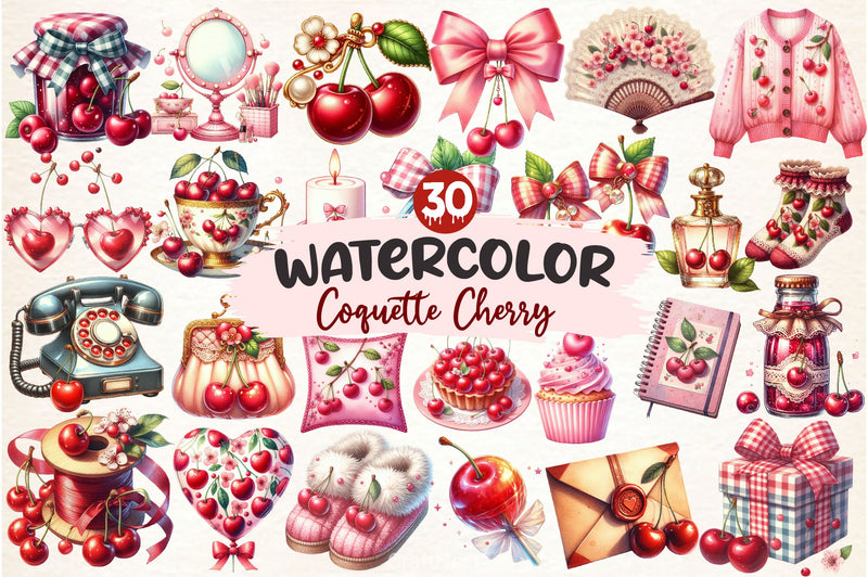 Coquette Cherry Clipart Bundle - CraftNest - Digital Crafting and Art