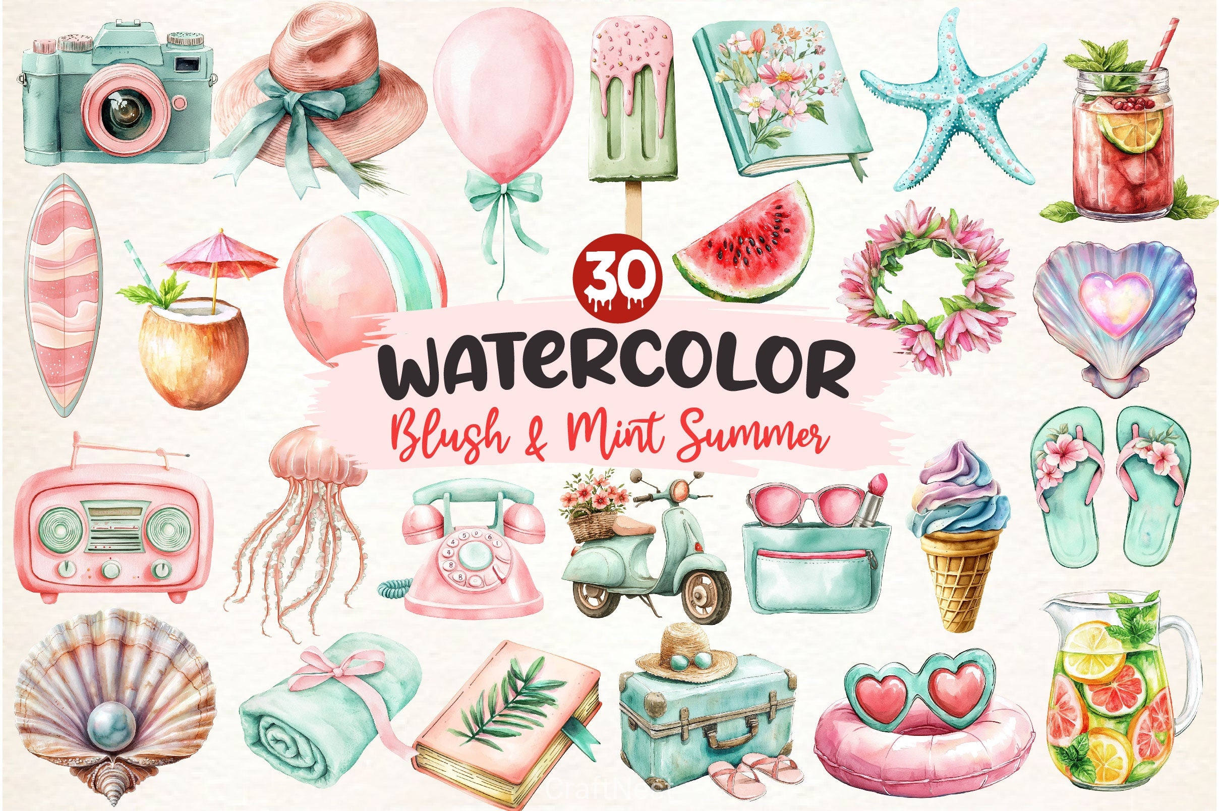 Blush Mint Summer Clipart Bundle - CraftNest - Digital Crafting and Art