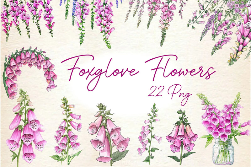 Pink Flowers Foxglove Clipart Bundle - CraftNest - Digital Crafting and Art