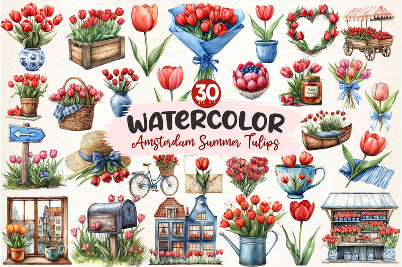 Amsterdam Summer Tulips Clipart Bundle 1 - CraftNest - Digital Crafting and Art