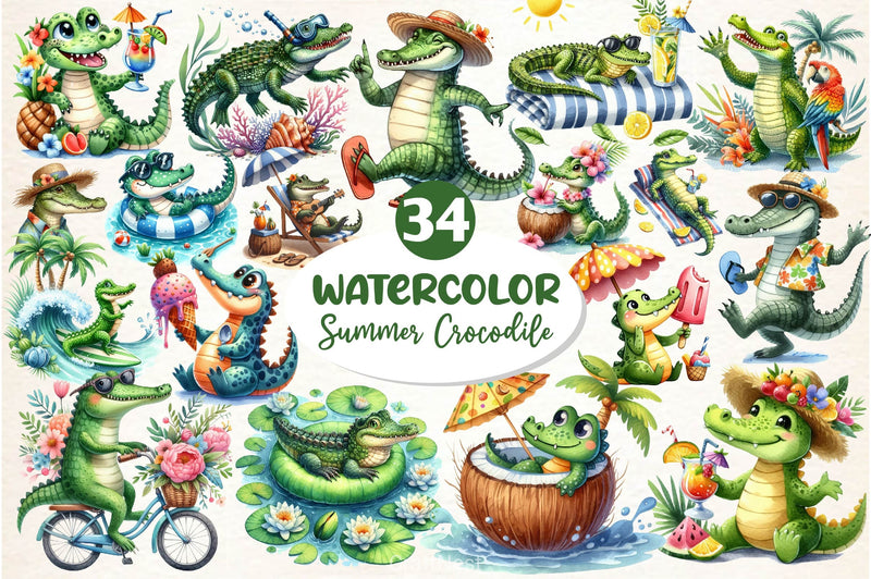 Summer Crocodile Clipart Bundle 2 - CraftNest - Digital Crafting and Art