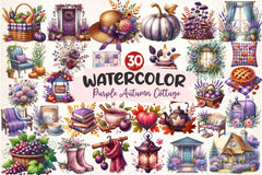 Purple Autumn Cottage Clipart Bundle - CraftNest - Digital Crafting and Art