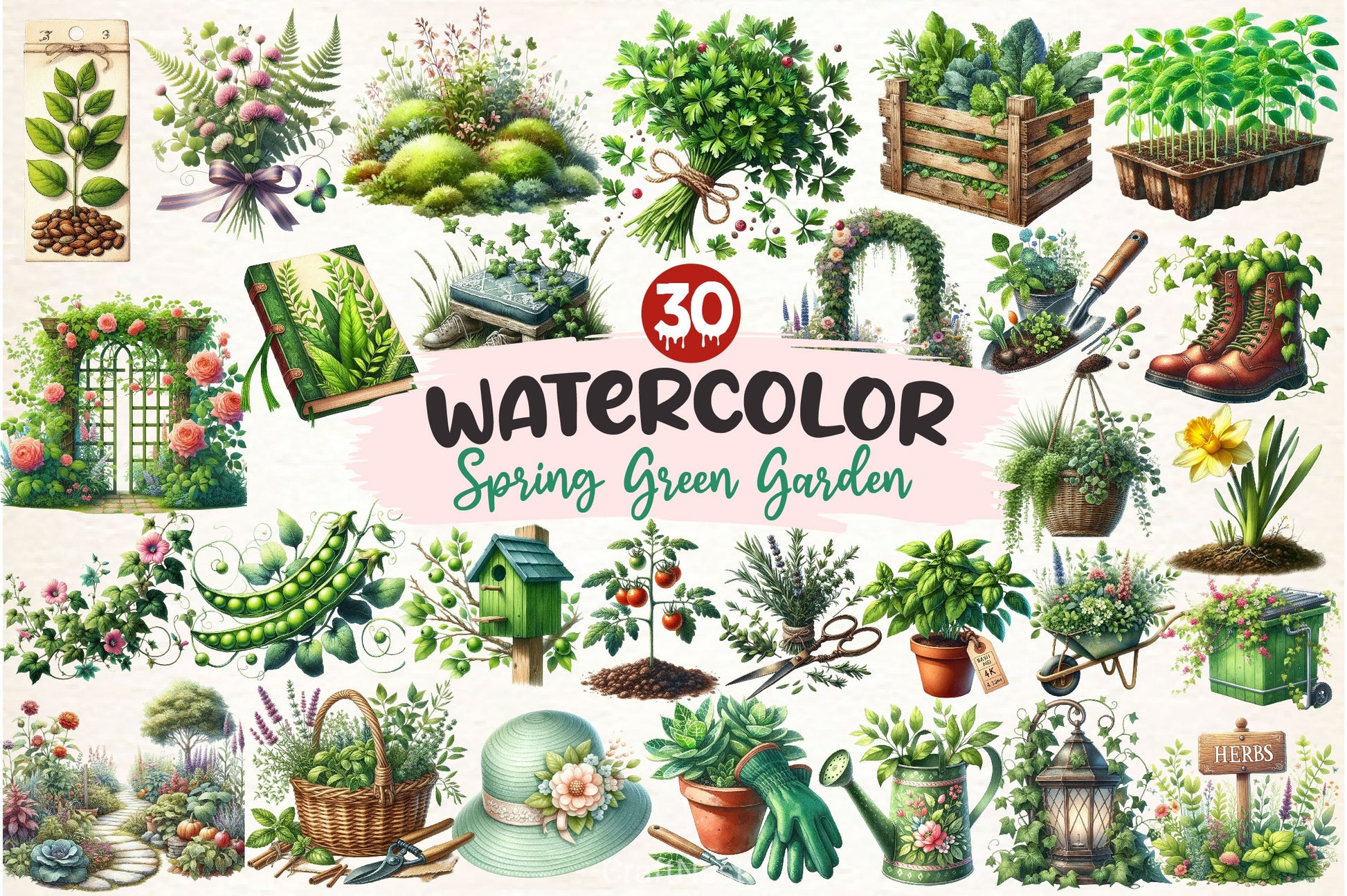 Spring Green Garden Clipart Bundle - CraftNest - Digital Crafting and Art