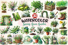 Spring Green Garden Clipart Bundle - CraftNest - Digital Crafting and Art