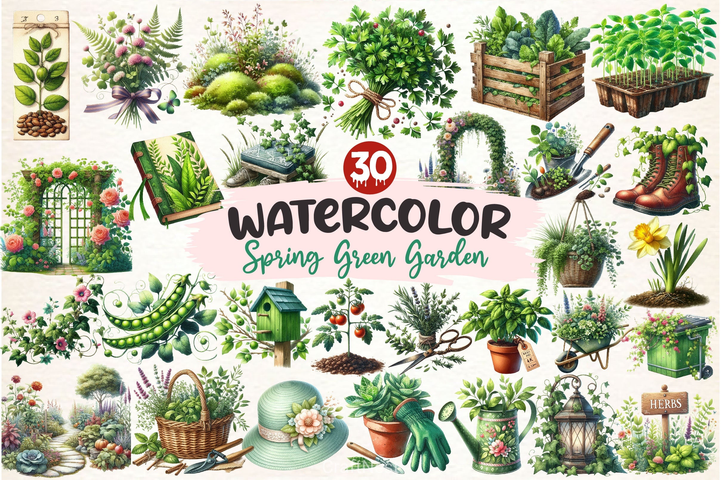 Spring Green Garden Clipart Bundle - CraftNest - Digital Crafting and Art