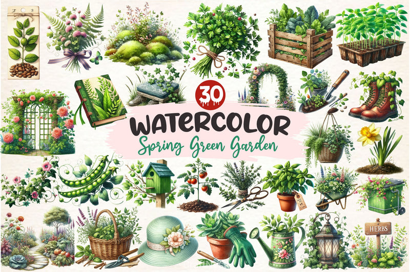 Spring Green Garden Clipart Bundle - CraftNest - Digital Crafting and Art