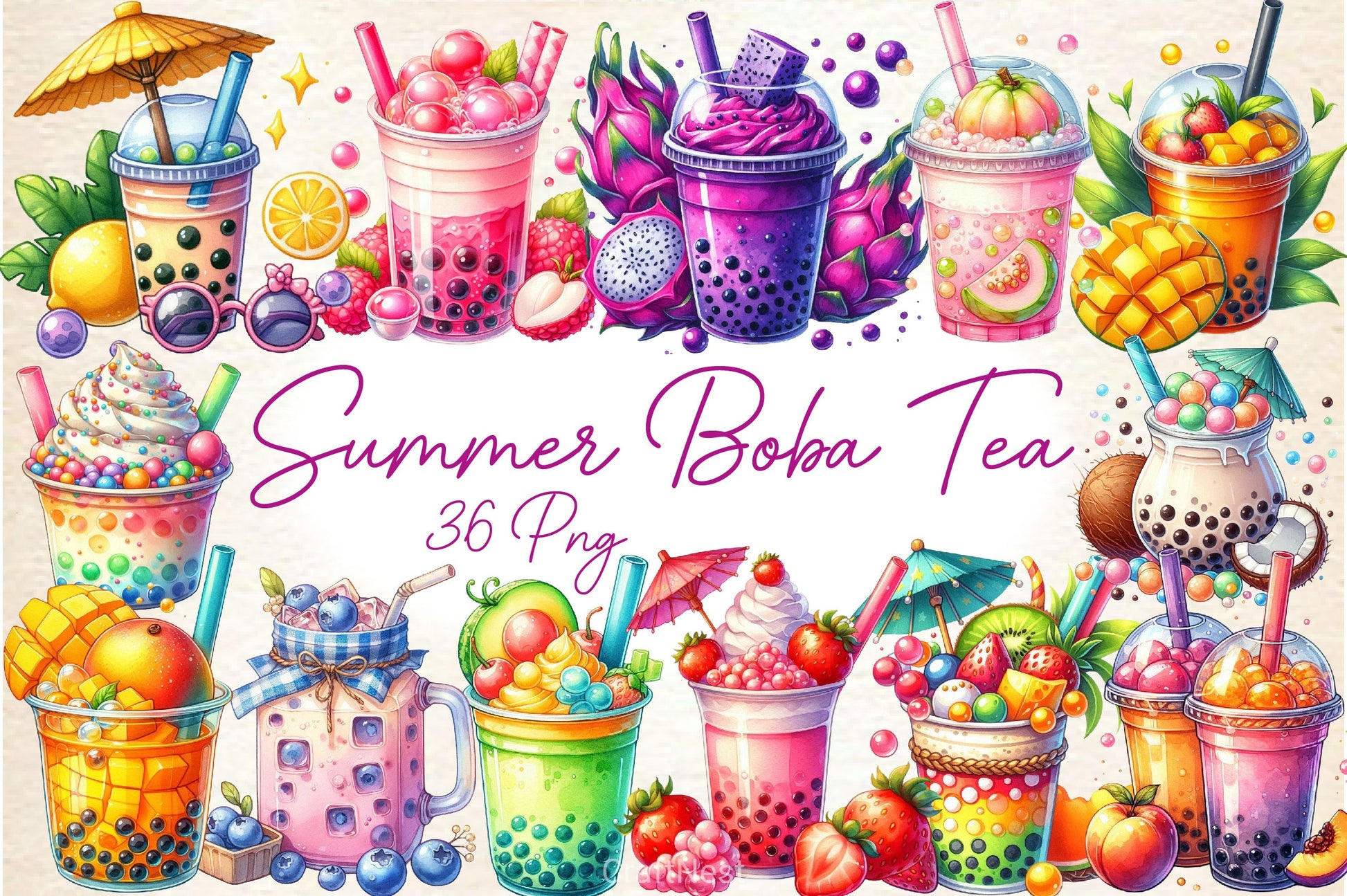 Summer Boba Tea Clipart Bundle - CraftNest - Digital Crafting and Art