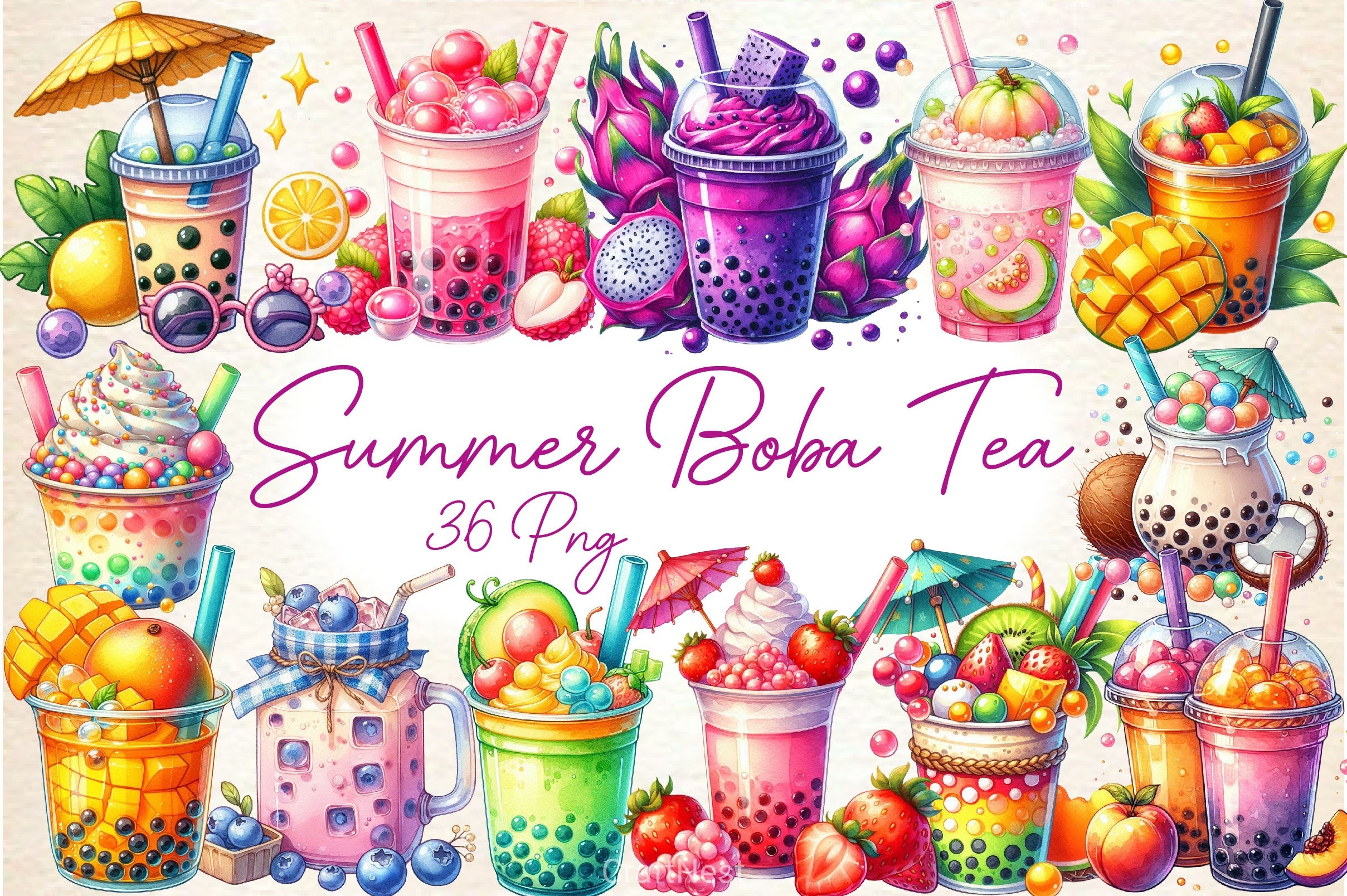 Summer Boba Tea Clipart Bundle - CraftNest - Digital Crafting and Art