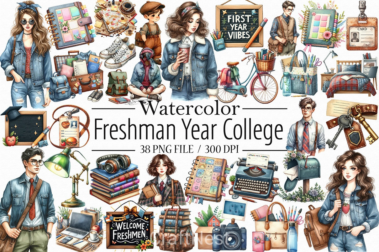 Freshman Year College Clipart Bundle - CraftNest - Digital Crafting and Art