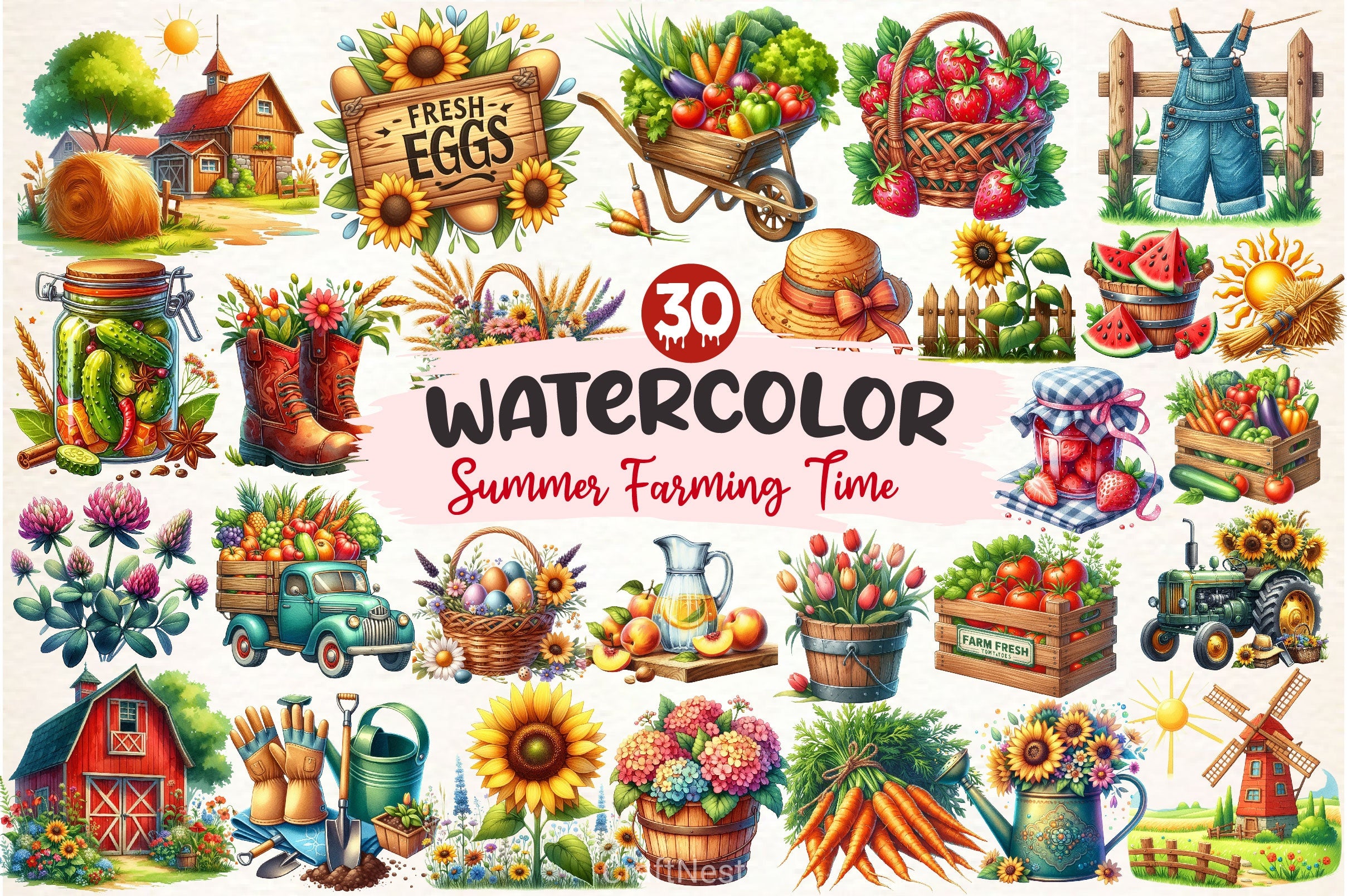 Summer Farming Time Clipart Bundle 2 - CraftNest - Digital Crafting and Art