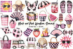 Black & Pink Gingham Clipart Bundle - CraftNest - Digital Crafting and Art