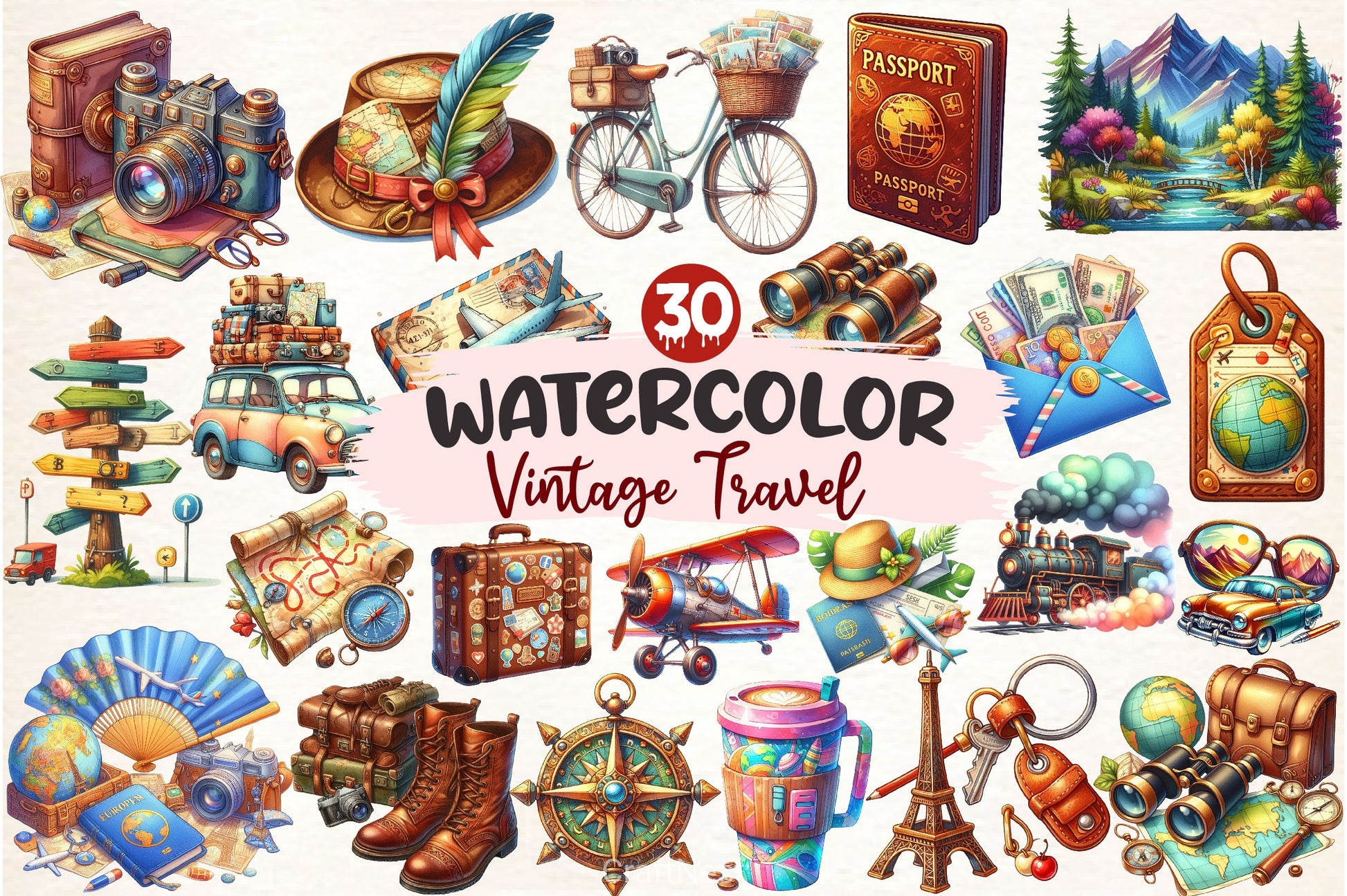 Vintage Travel Clipart Bundle 3 - CraftNest - Digital Crafting and Art