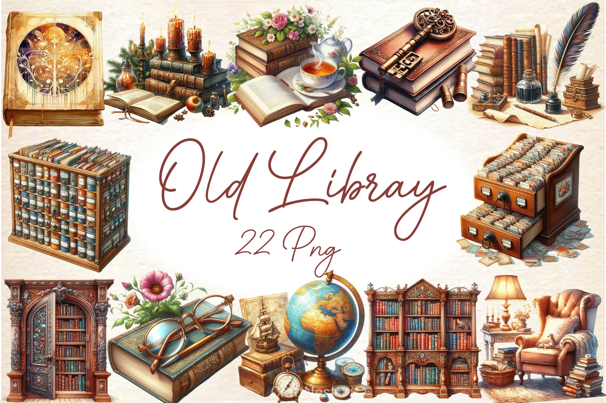 Old Library Clipart Bundle 2 - CraftNest - Digital Crafting and Art