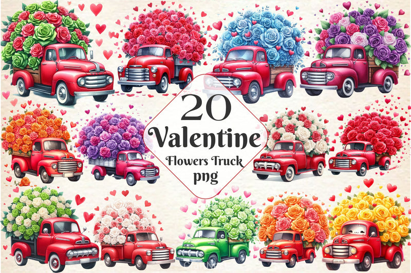 Valentine Flowers Truck Clipart Bundle - CraftNest - Digital Crafting and Art