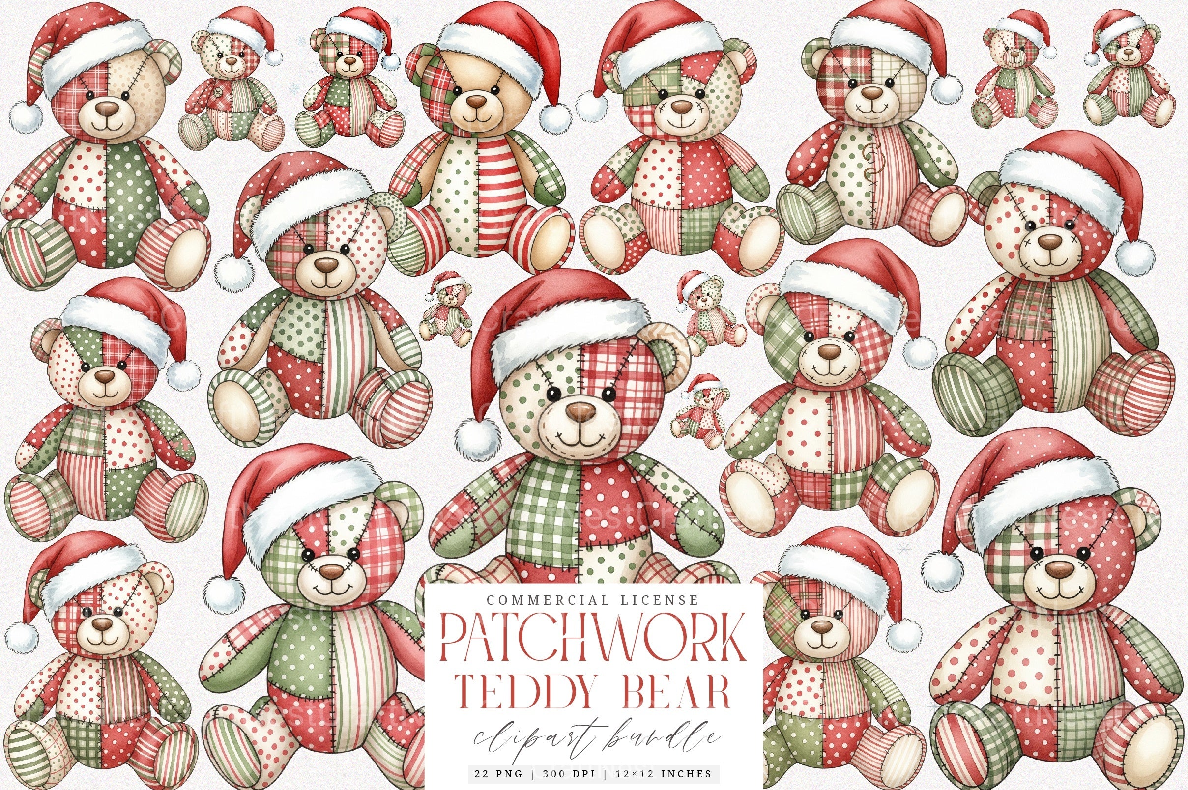 Patchwork Teddy Bear Clipart Bundle - CraftNest - Digital Crafting and Art