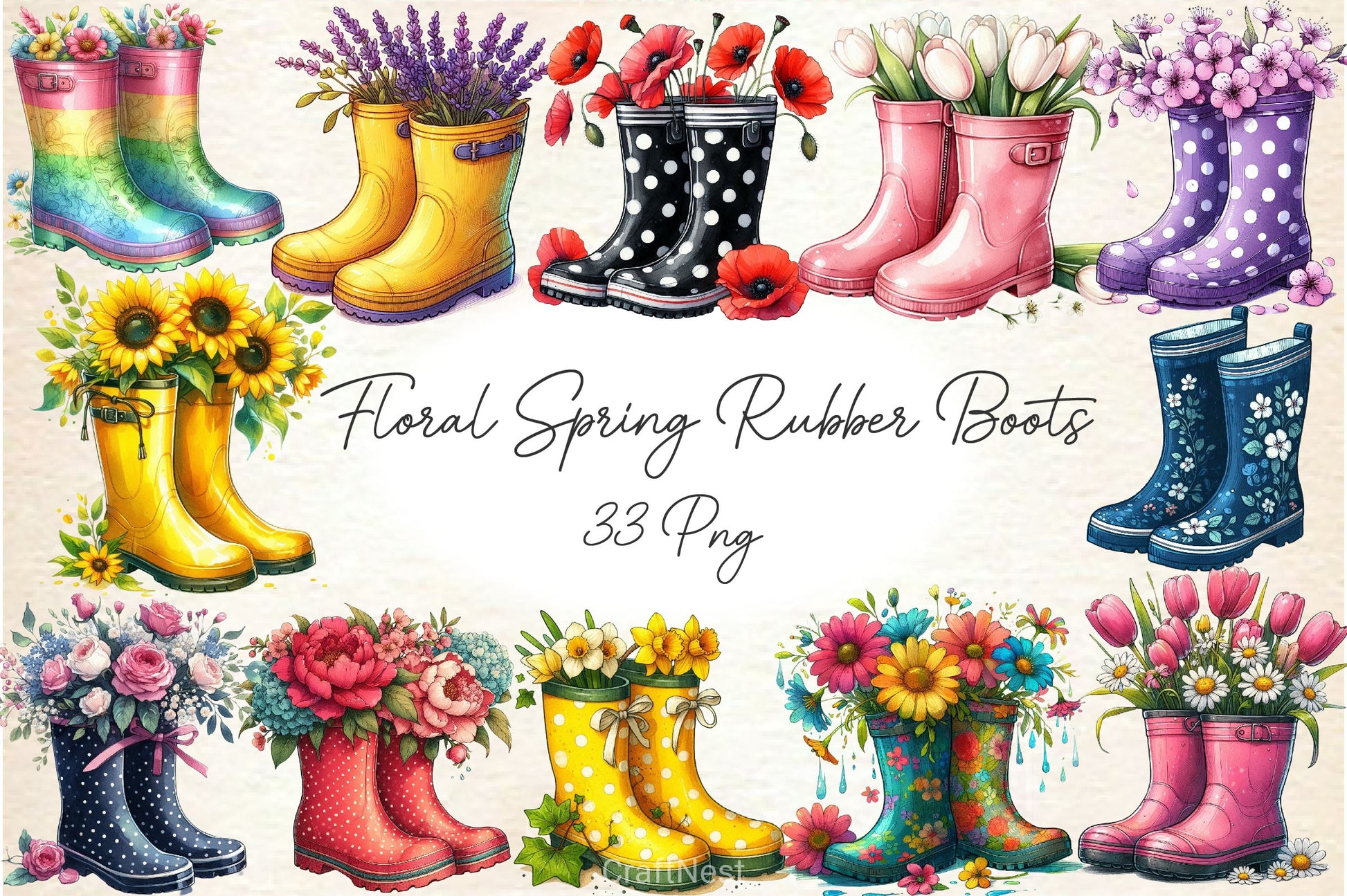 Floral Spring Rubber Boots Clipart Bundle 2 - CraftNest - Digital Crafting and Art