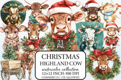 Christmas Highland Cow Clipart Bundle 3 - CraftNest - Digital Crafting and Art