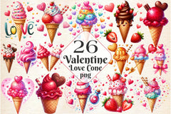 Valentine Love Ice Cream Cone Clipart Bundle 2 - CraftNest - Digital Crafting and Art